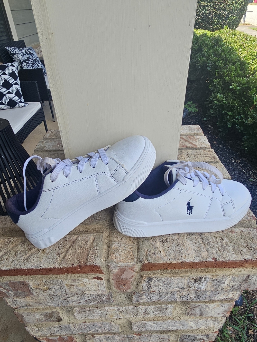 Polo by Ralph Lauren White Kids Sneakers with Navy Polo Emblem